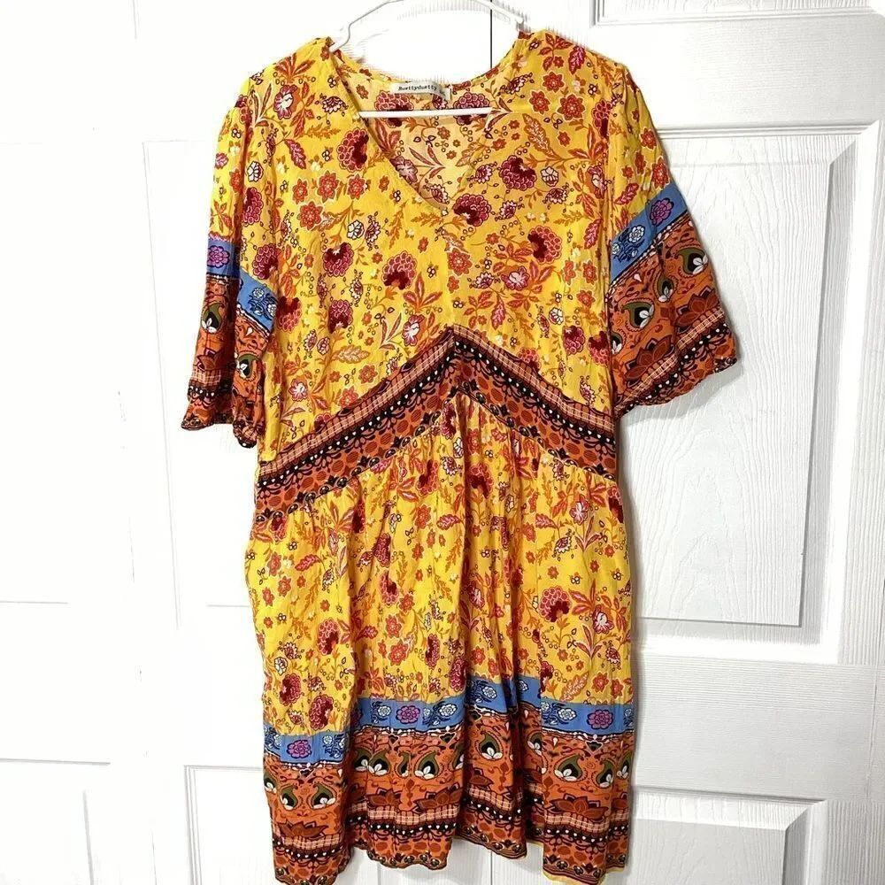 Rustty Dustty Floral Dress Yellow Paisley Spring Dress 3XL Rusttydustty